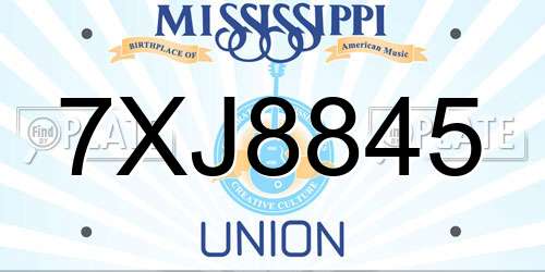 7XJ8845 Mississippi License Plate