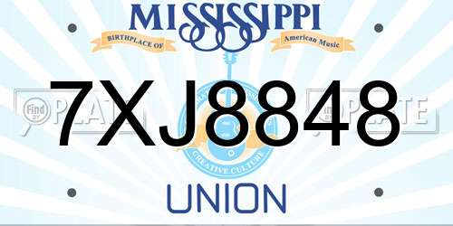 7XJ8848 Mississippi License Plate