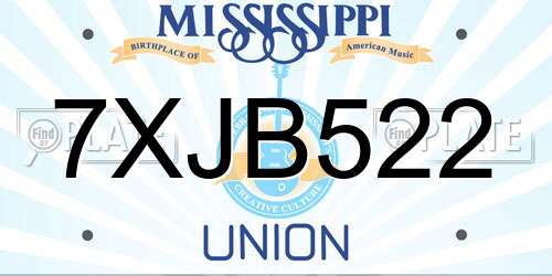 7XJB522 Mississippi License Plate