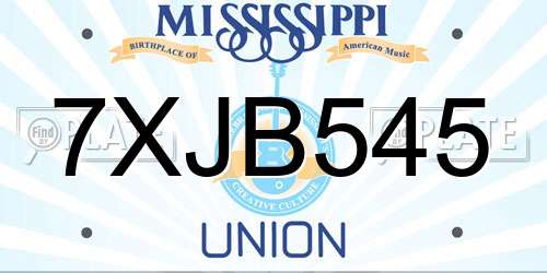 7XJB545 Mississippi License Plate