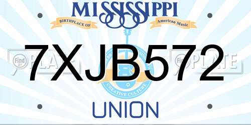 7XJB572 Mississippi License Plate