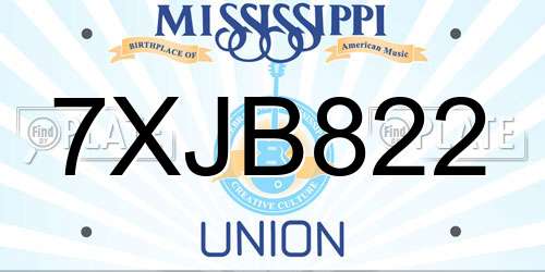 7XJB822 Mississippi License Plate