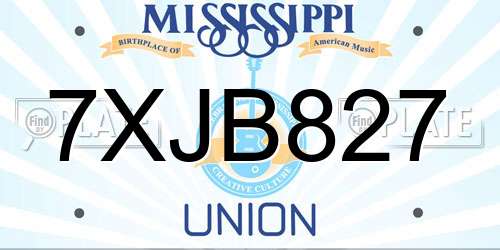 7XJB827 Mississippi License Plate