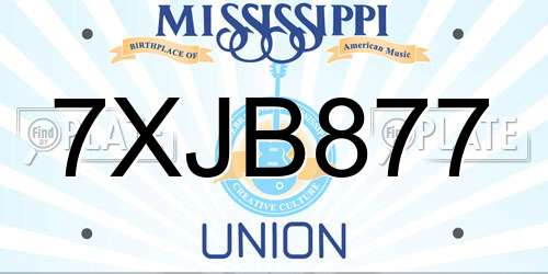 7XJB877 Mississippi License Plate