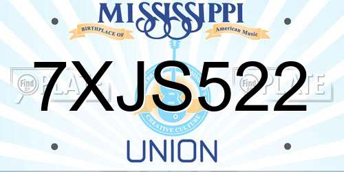 7XJS522 Mississippi License Plate