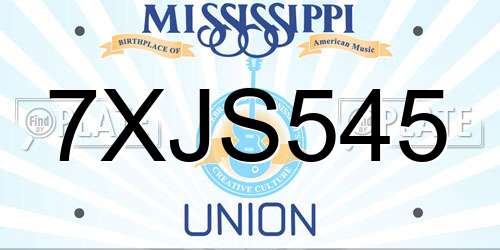 7XJS545 Mississippi License Plate