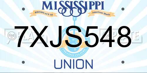 7XJS548 Mississippi License Plate