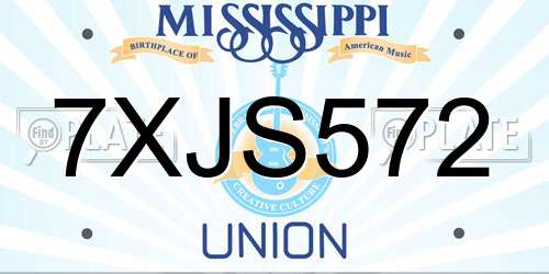 7XJS572 Mississippi License Plate