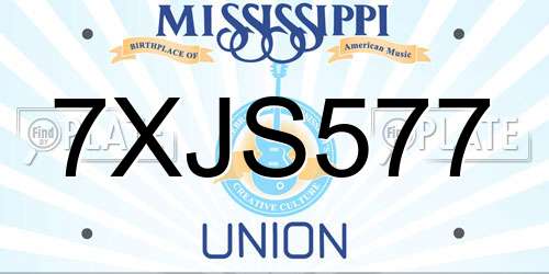 7XJS577 Mississippi License Plate