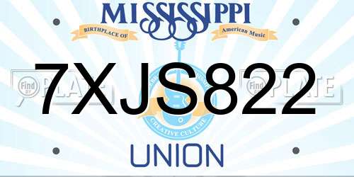 7XJS822 Mississippi License Plate