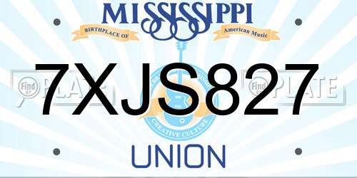 7XJS827 Mississippi License Plate