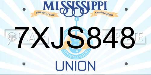 7XJS848 Mississippi License Plate