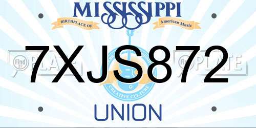 7XJS872 Mississippi License Plate