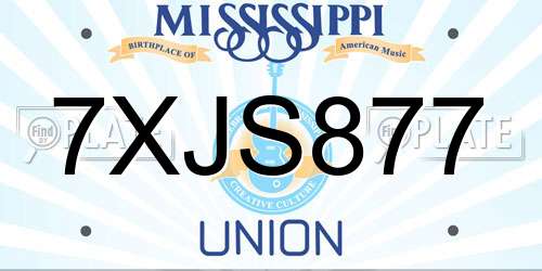 7XJS877 Mississippi License Plate