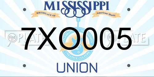 7XO005 Mississippi License Plate
