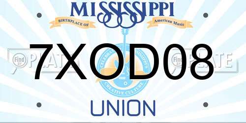 7XOD08 Mississippi License Plate