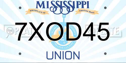 7XOD45 Mississippi License Plate