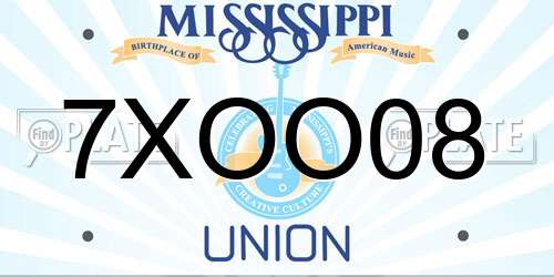 7XOO08 Mississippi License Plate