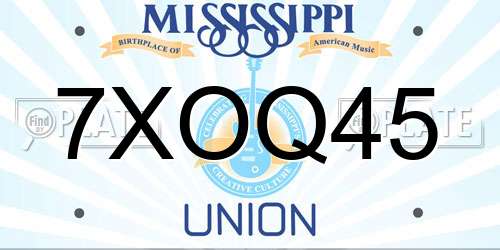 7XOQ45 Mississippi License Plate