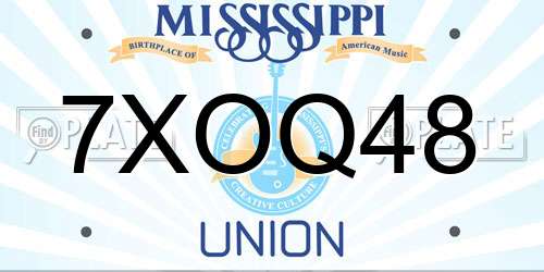 7XOQ48 Mississippi License Plate