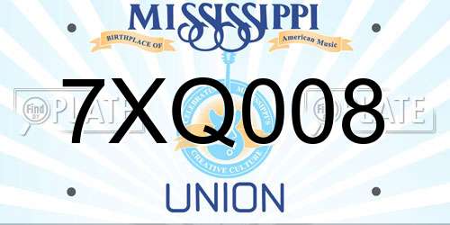 7XQ008 Mississippi License Plate