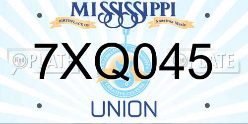 7XQ045 Mississippi License Plate
