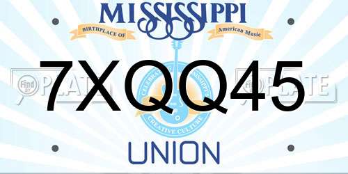 7XQQ45 Mississippi License Plate