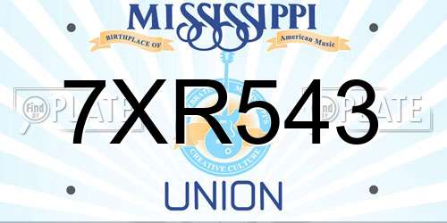 7XR543 Mississippi License Plate
