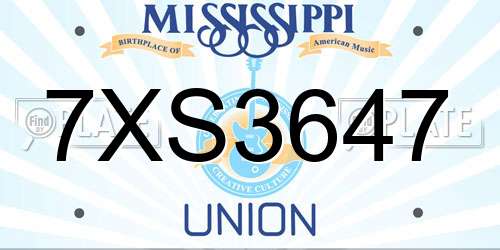 7XS3647 Mississippi License Plate