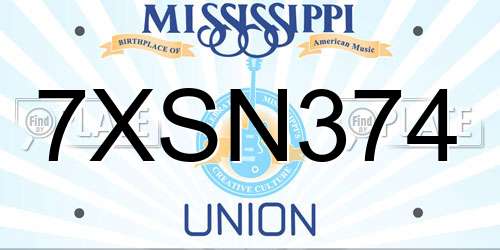 7XSN374 Mississippi License Plate