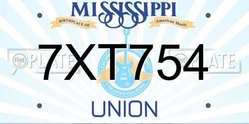7XT754 Mississippi License Plate
