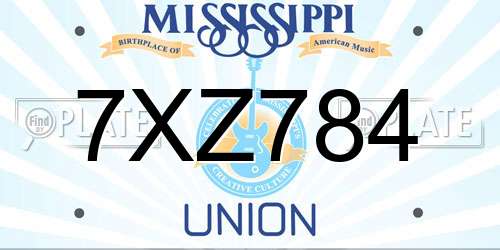 7XZ784 Mississippi License Plate