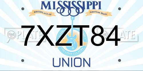 7XZT84 Mississippi License Plate
