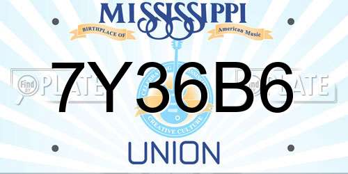7Y36B6 Mississippi License Plate