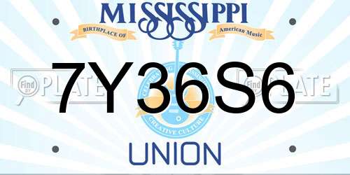 7Y36S6 Mississippi License Plate