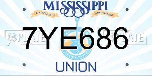 7YE686 Mississippi License Plate