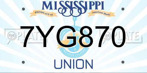 7YG870 Mississippi License Plate