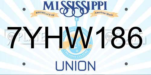 7YHW186 Mississippi License Plate
