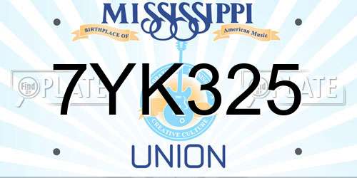 7YK325 Mississippi License Plate