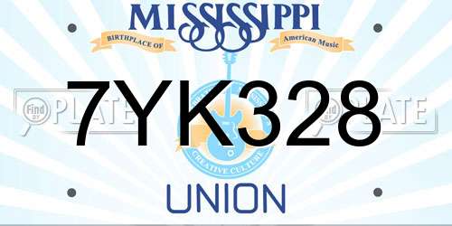 7YK328 Mississippi License Plate