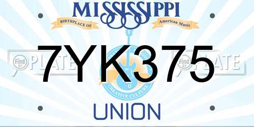 7YK375 Mississippi License Plate