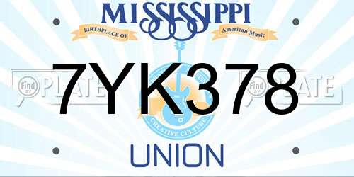 7YK378 Mississippi License Plate