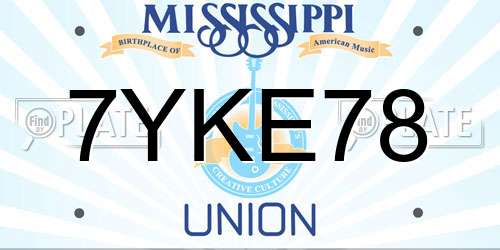 7YKE78 Mississippi License Plate