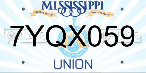 7YQX059 Mississippi License Plate