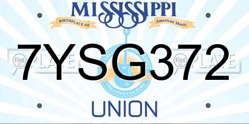 7YSG372 Mississippi License Plate