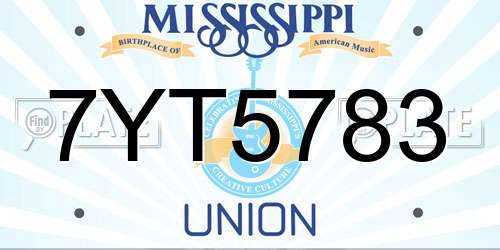 7YT5783 Mississippi License Plate