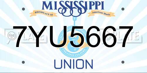 7YU5667 Mississippi License Plate