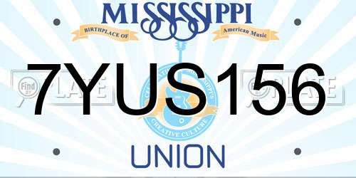 7YUS156 Mississippi License Plate