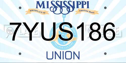 7YUS186 Mississippi License Plate