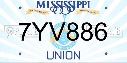 7YV886 Mississippi License Plate
